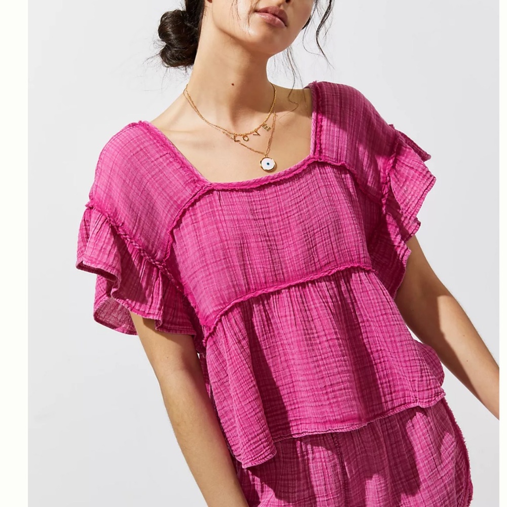 Anthropologie Pink Ruffled Blouse